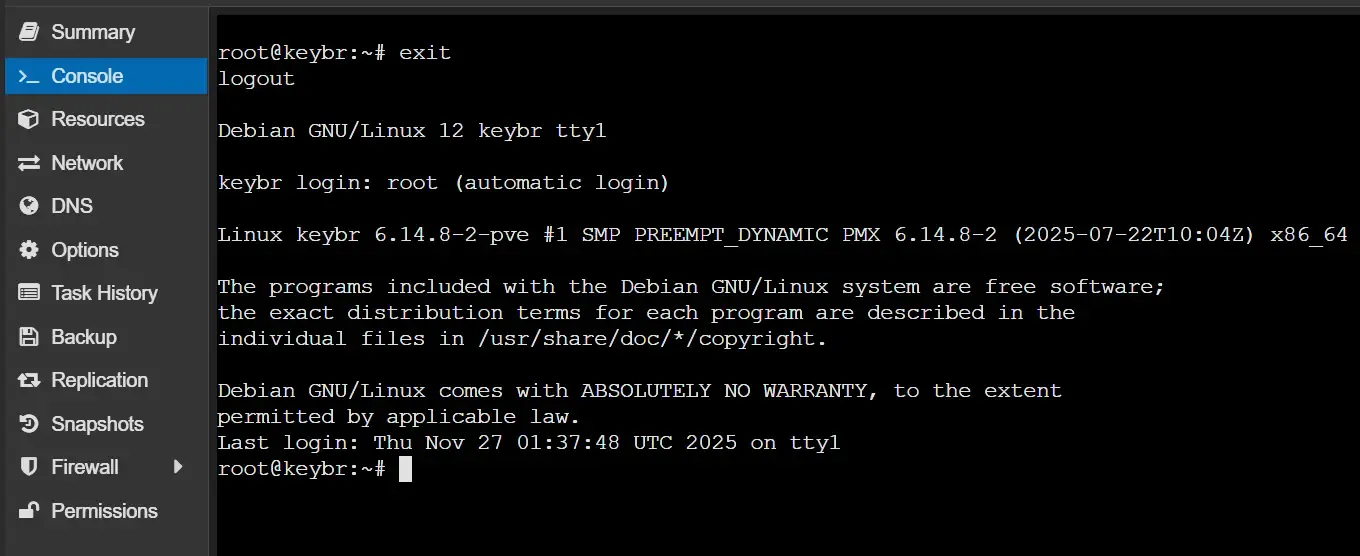 proxmox console autologin